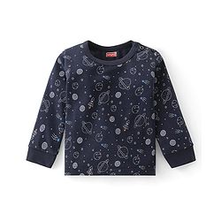 Babyhug Full Sleeves Solid Thermal Vests & Pant Set Space Print - Dark Grey