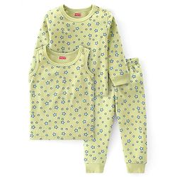 Babyhug Full Sleeve & Sleeveless Thermal Vests & Pant Set With Star Print - Green