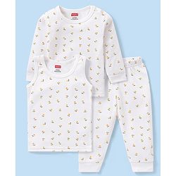 Babyhug Full Sleeves Vest Pullover & Bottom Thermal Wear Combo Floral Print Pack Of 3 - Off White