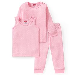 Babyhug Full Sleeves Thermal Vests & Pant Set with Polka Dots Print Pack Of 3 - Pink