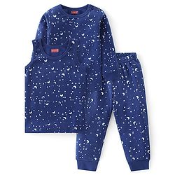 Babyhug Full Sleeve & Sleeveless Thermal Vests & Pant Set With Space Theme Print - Blue