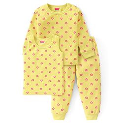 Babyhug Full Sleeve & Sleeveless Thermal Vests & Pant Set With Floral Print - Green