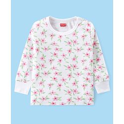 Babyhug Full Sleeves Vest Pullover & Pant Thermal Wear Combo Floral Print - Off White