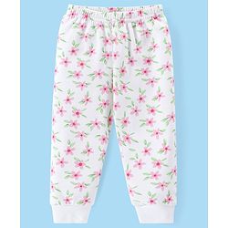 Babyhug Full Sleeves Vest Pullover & Pant Thermal Wear Combo Floral Print - Off White