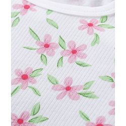 Babyhug Full Sleeves Vest Pullover & Pant Thermal Wear Combo Floral Print - Off White