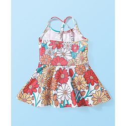 Babyhug Sleeveless Frock Style Swimsuit With Floral Print- Multicolor
