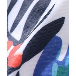 Babyhug Frill Sleeves  Frock Style Swimsuit with Leaves Print - Multicolour