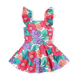 Babyhug Frill  Sleeves Floral Printed Frock  Swimsuit - Multicolour