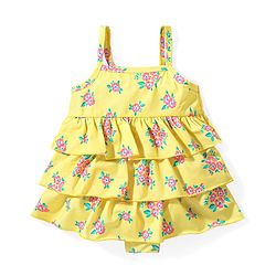 Babyhug Sleeveless Frock Style Swimsuit With Floral Print & Frill Detailing- Yellow
