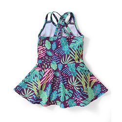 Babyhug Sleeveless  Racer Back Frock Style Swimsuit Leaves Print  - Purple