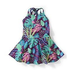 Babyhug Sleeveless  Racer Back Frock Style Swimsuit Leaves Print  - Purple