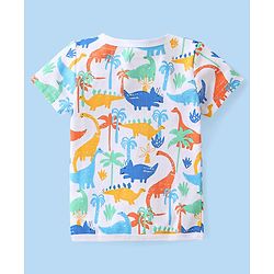 Babyhug 100% Cotton Knit Half Sleeves Front Open Vest Stripes & Dino Print Pack Of 3 - White Yellow & Blue