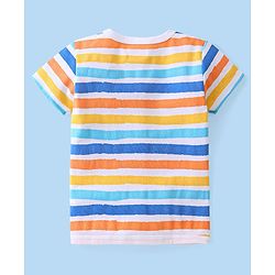 Babyhug 100% Cotton Knit Half Sleeves Front Open Vest Stripes & Dino Print Pack Of 3 - White Yellow & Blue