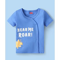Babyhug 100% Cotton Knit Half Sleeves Front Open Vest Stripes & Dino Print Pack Of 3 - White Yellow & Blue