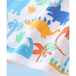 Babyhug 100% Cotton Knit Half Sleeves Front Open Vest Stripes & Dino Print Pack Of 3 - White Yellow & Blue