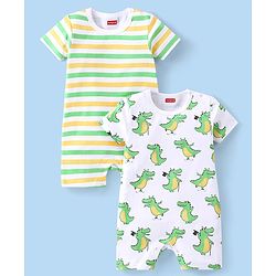 Babyhug 100% Cotton Half Sleeves Rompers Crocodile Print Pack of 2 - Multicolour