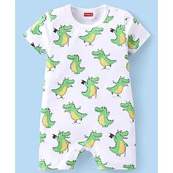 Babyhug 100% Cotton Half Sleeves Rompers Crocodile Print Pack of 2 - Multicolour