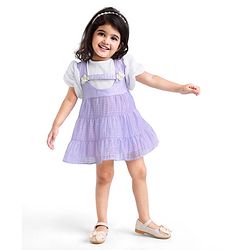 Babyhug Half Sleeves Fit & Flared  Party Frock with Floral Corsage - Lavender & White