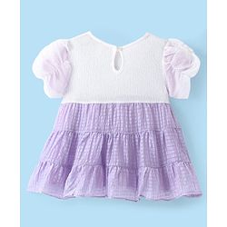 Babyhug Half Sleeves Fit & Flared  Party Frock with Floral Corsage - Lavender & White