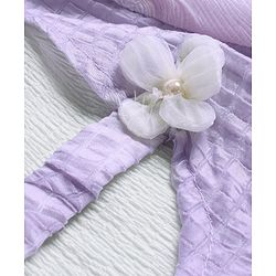 Babyhug Half Sleeves Fit & Flared  Party Frock with Floral Corsage - Lavender & White