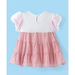 Babyhug Half Sleeves Fit & Flared Party Frock with Floral Corsage - Pink & White