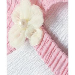 Babyhug Half Sleeves Fit & Flared Party Frock with Floral Corsage - Pink & White