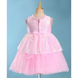 Babyhug Sleeveless Fit & Flared  Party Frock with Sequin Detailing & Floral Applique - Pink
