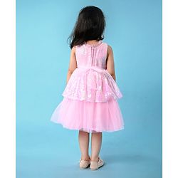 Babyhug Sleeveless Fit & Flared  Party Frock with Sequin Detailing & Floral Applique - Pink
