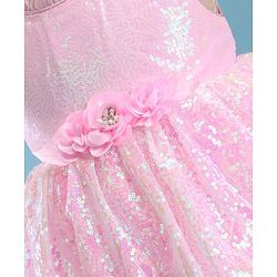Babyhug Sleeveless Fit & Flared  Party Frock with Sequin Detailing & Floral Applique - Pink
