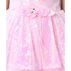 Babyhug Sleeveless Fit & Flared  Party Frock with Sequin Detailing & Floral Applique - Pink