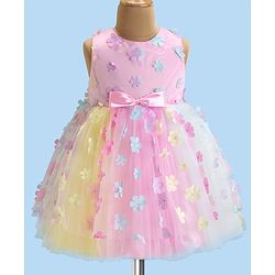 Babyhug Woven Sleeveless Fit and Flare Party Frock with 3D Floral Applique - Multicolor