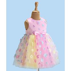 Babyhug Woven Sleeveless Fit and Flare Party Frock with 3D Floral Applique - Multicolor