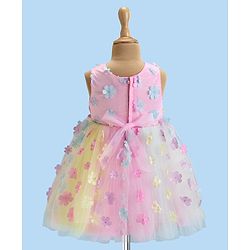 Babyhug Woven Sleeveless Fit and Flare Party Frock with 3D Floral Applique - Multicolor