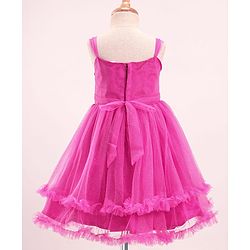 Babyhug Sleeveless  Fit & Flared Shimmered Party Frock with Floral Corsage & Frill Hem Detailing  - Pink