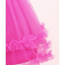 Babyhug Sleeveless  Fit & Flared Shimmered Party Frock with Floral Corsage & Frill Hem Detailing  - Pink