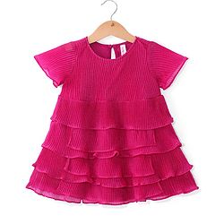Babyhug Woven Half Sleeves A Line Tiered Party Frock With Frill Detailing - Pink