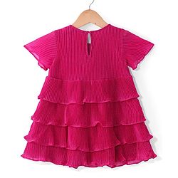 Babyhug Woven Half Sleeves A Line Tiered Party Frock With Frill Detailing - Pink
