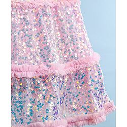 Babyhug Half Sleeves Sequined A-Line Party Frock with Frill Detailing - Pink