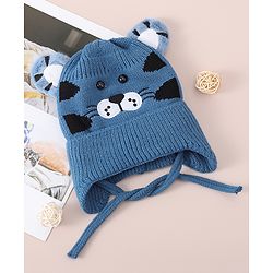 Babyhug Woollen Cap With Tiger Design - Blue