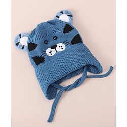 Babyhug Woollen Cap With Tiger Design - Blue