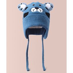 Babyhug Woollen Cap With Tiger Design - Blue