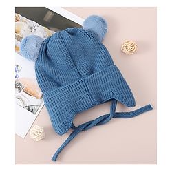 Babyhug Woollen Cap With Tiger Design - Blue