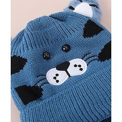 Babyhug Woollen Cap With Tiger Design - Blue
