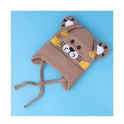 Babyhug Woollen Cap With Tiger Design - Blue