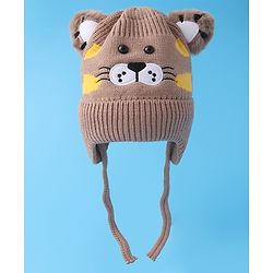 Babyhug Woollen Cap With Tiger Design - Blue
