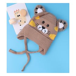 Babyhug Woollen Cap With Tiger Design - Blue