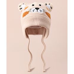 Babyhug Woollen Cap With Tiger Design - Blue