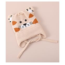 Babyhug Woollen Cap With Tiger Design - Blue