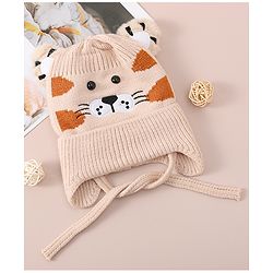 Babyhug Woollen Cap With Tiger Design - Blue