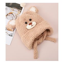 Babyhug Woollen Cap With Bear Applique - Light Brown